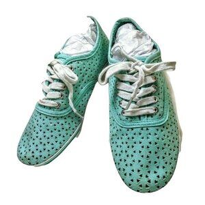 Aeropostale Womens Mint Canvas Lace-Up Sneakers With Cutouts Casual Shoes Size 7